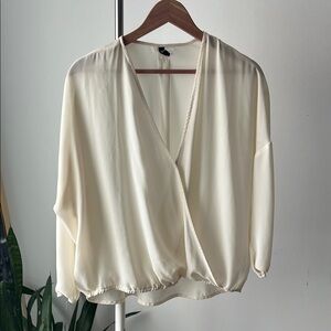 H&M Divided Cream Wrap batwing Blouse Relaxed Style 2